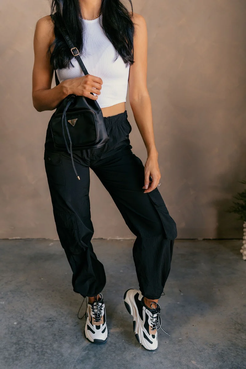 Lina Black Parachute Cargo Pants - Image 3