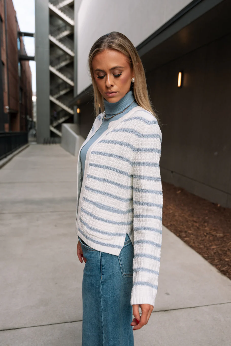 Lina Light Blue & White Stripe Cardigan - Image 4