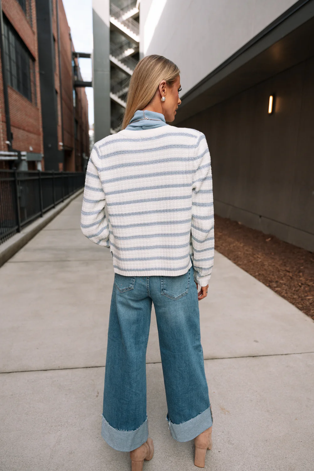 Lina Light Blue & White Stripe Cardigan - Image 5