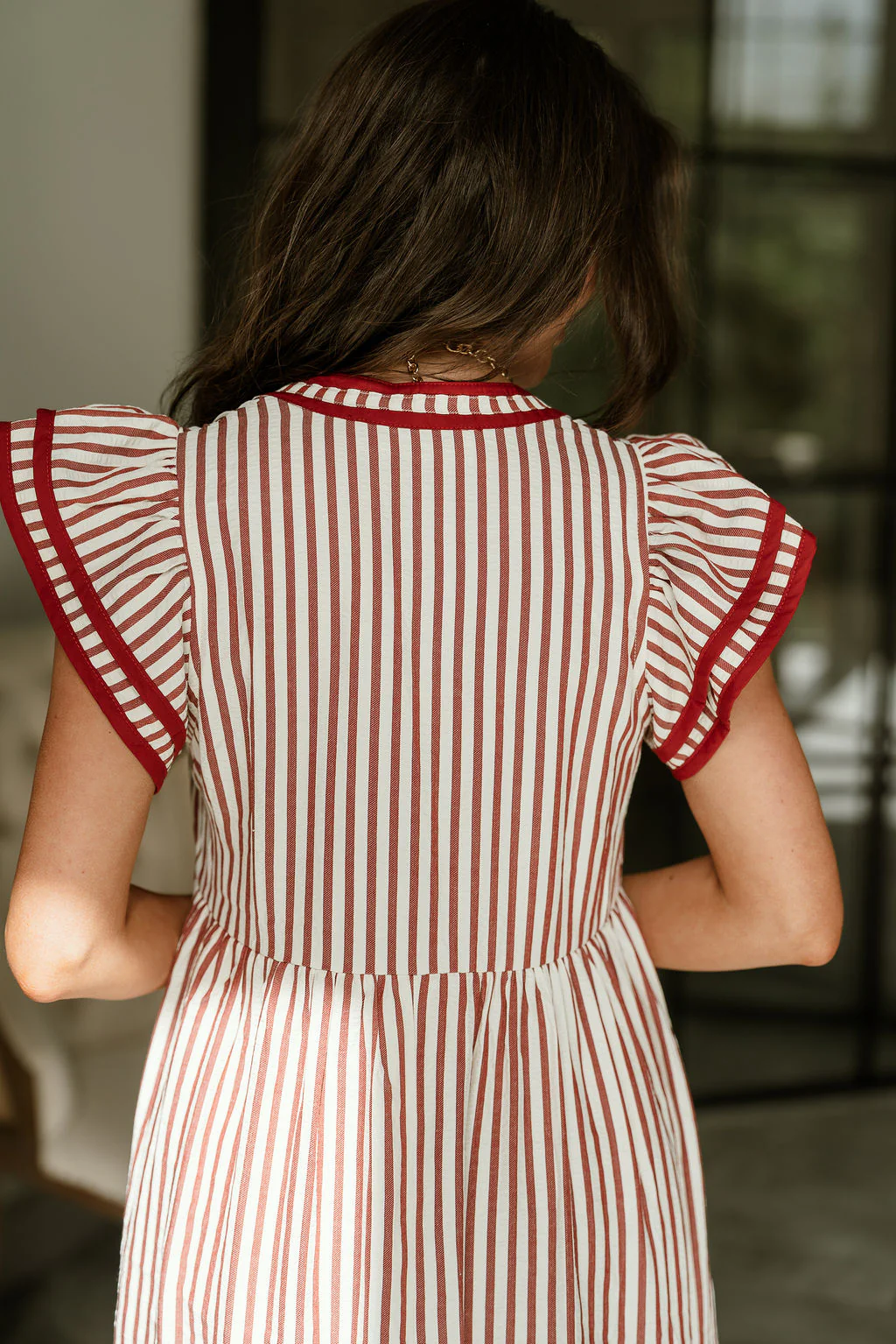 Lina Rust & Cream Striped Midi Dress - Image 9