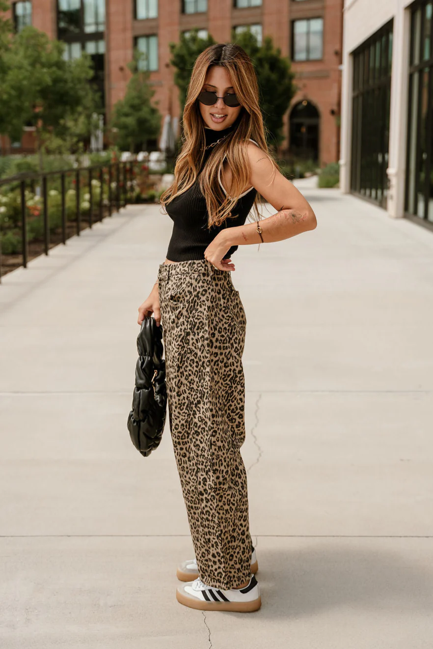 Lina Taupe Leopard Barrel Leg Jeans - Image 3