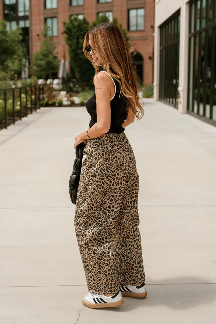 Lina Taupe Leopard Barrel Leg Jeans - Image 4