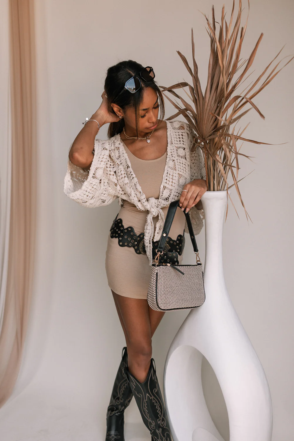 Lisa Beige Crochet Tie Top - Image 3