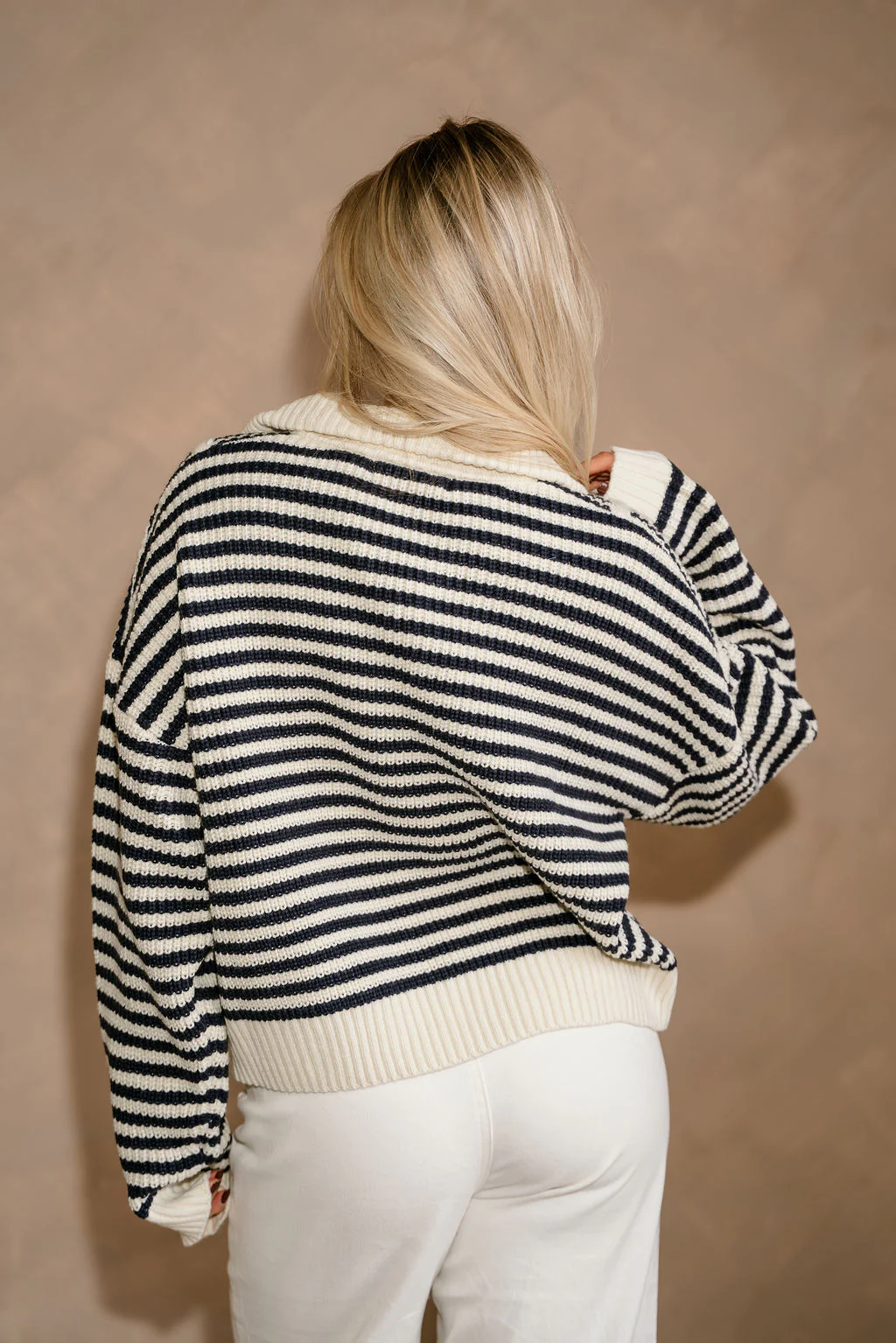 Lissa Navy & White Striped Quarter-Zip Sweater - Image 5