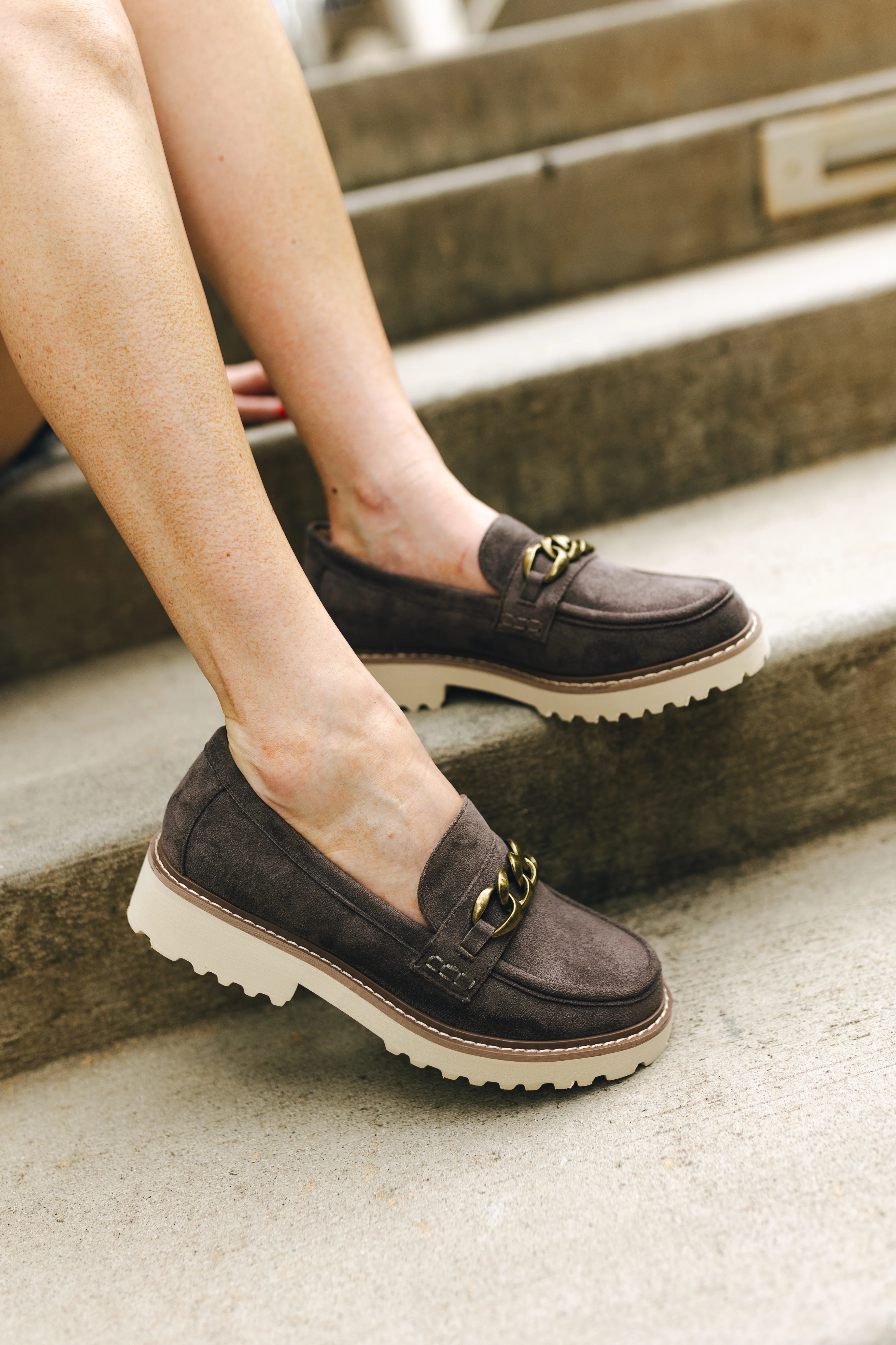 Literally Loafer in Light Grey Faux Suede