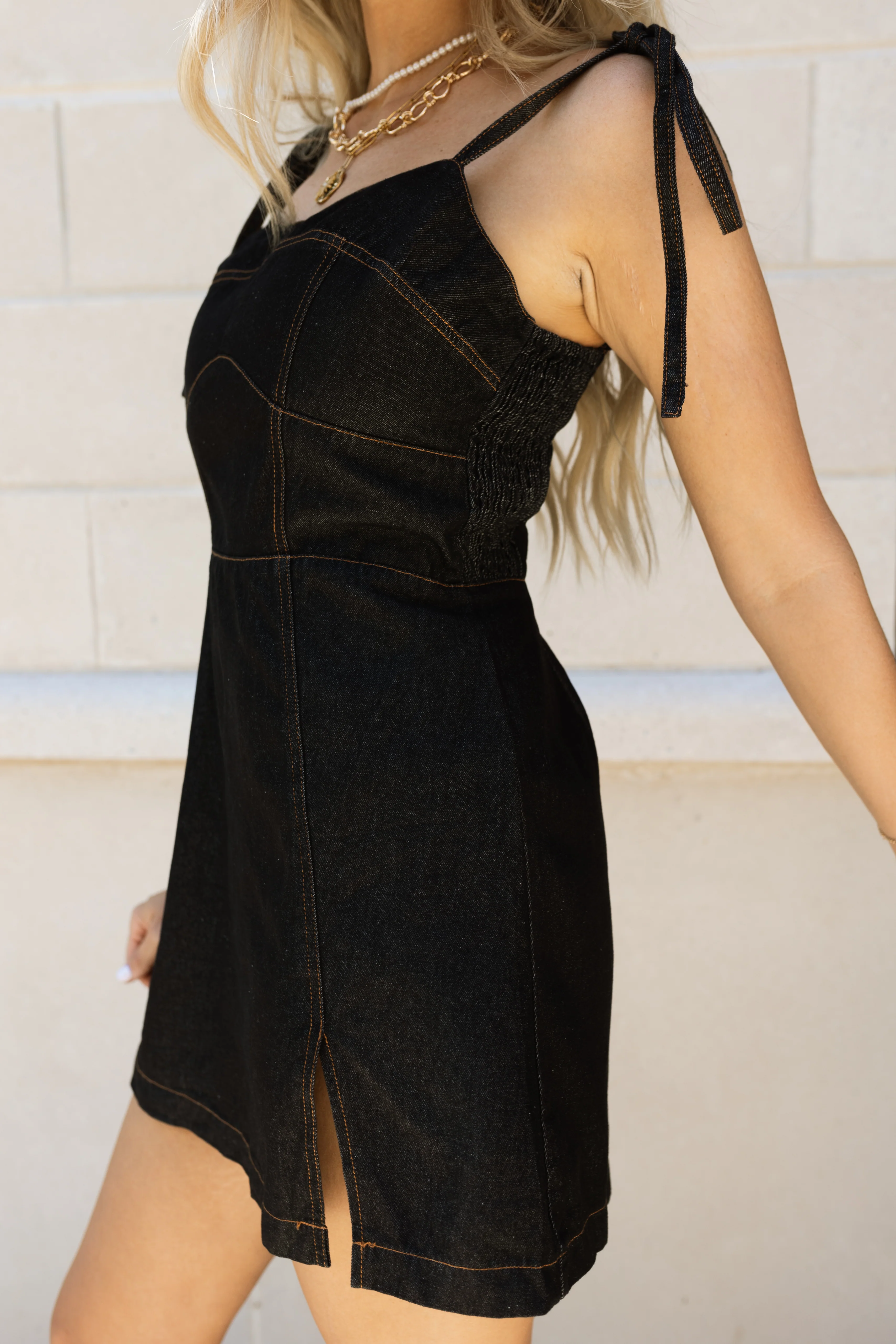 Livia Black Denim Dress - Image 4