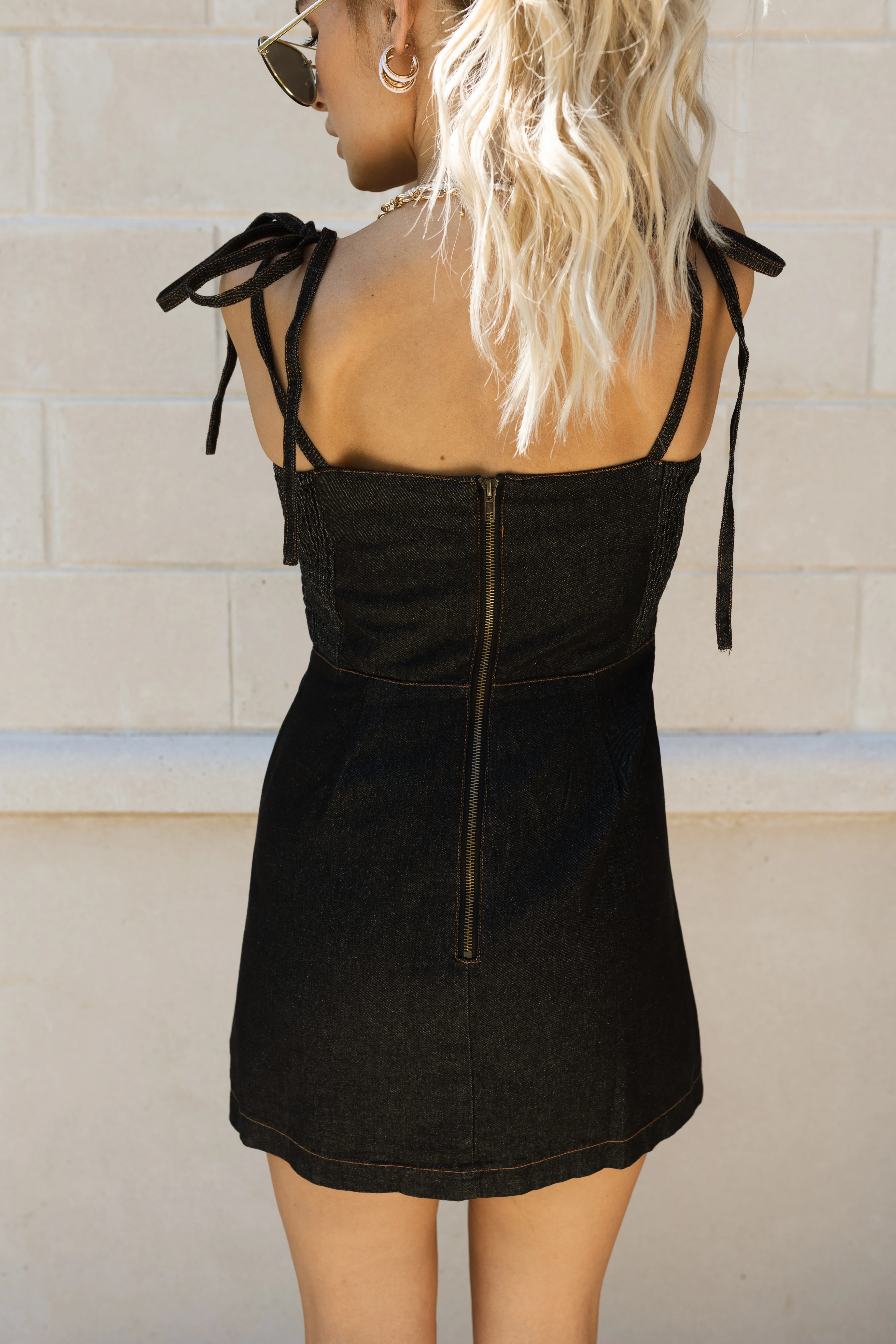 Livia Black Denim Dress - Image 6