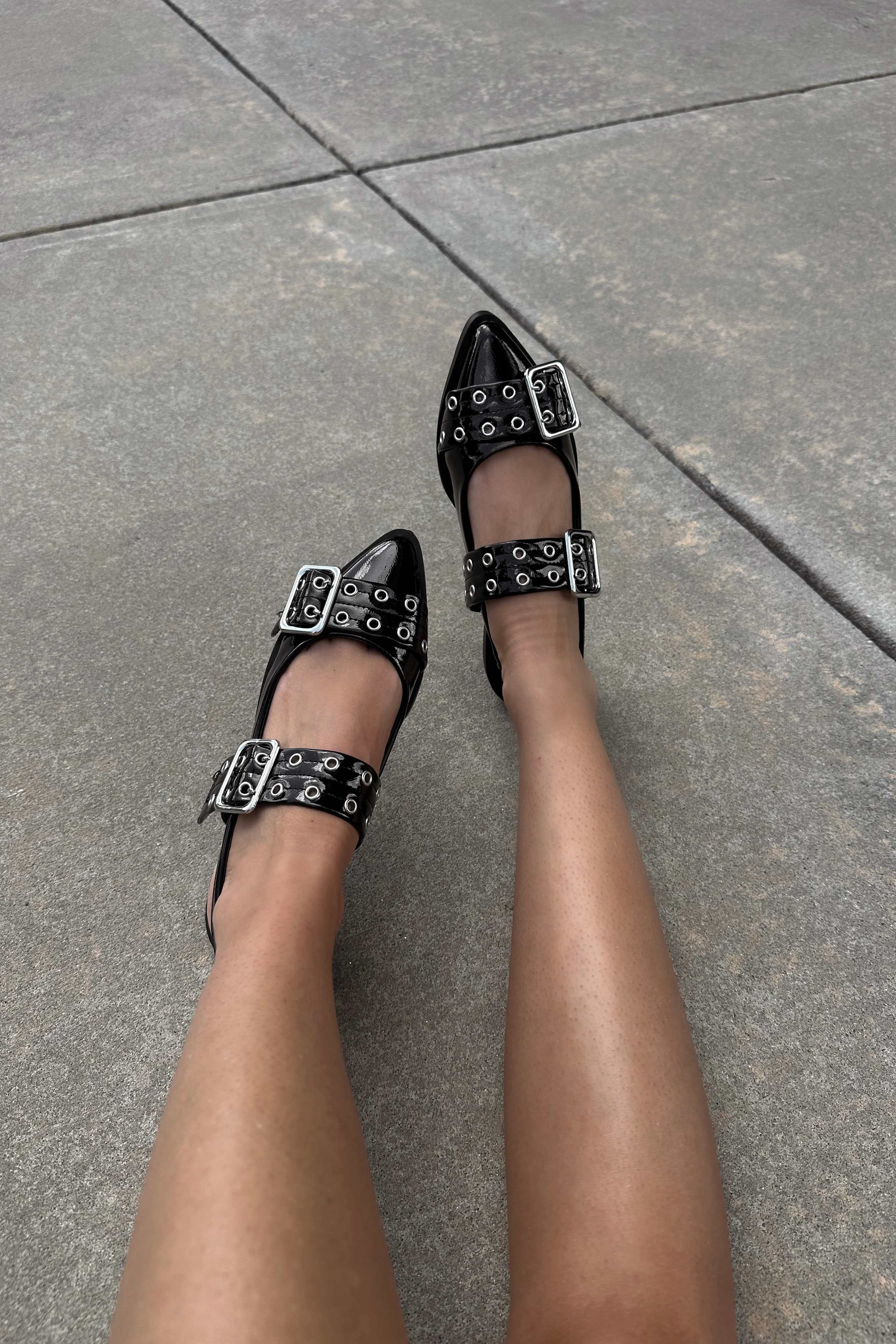Livia Black Patent Buckle Flats