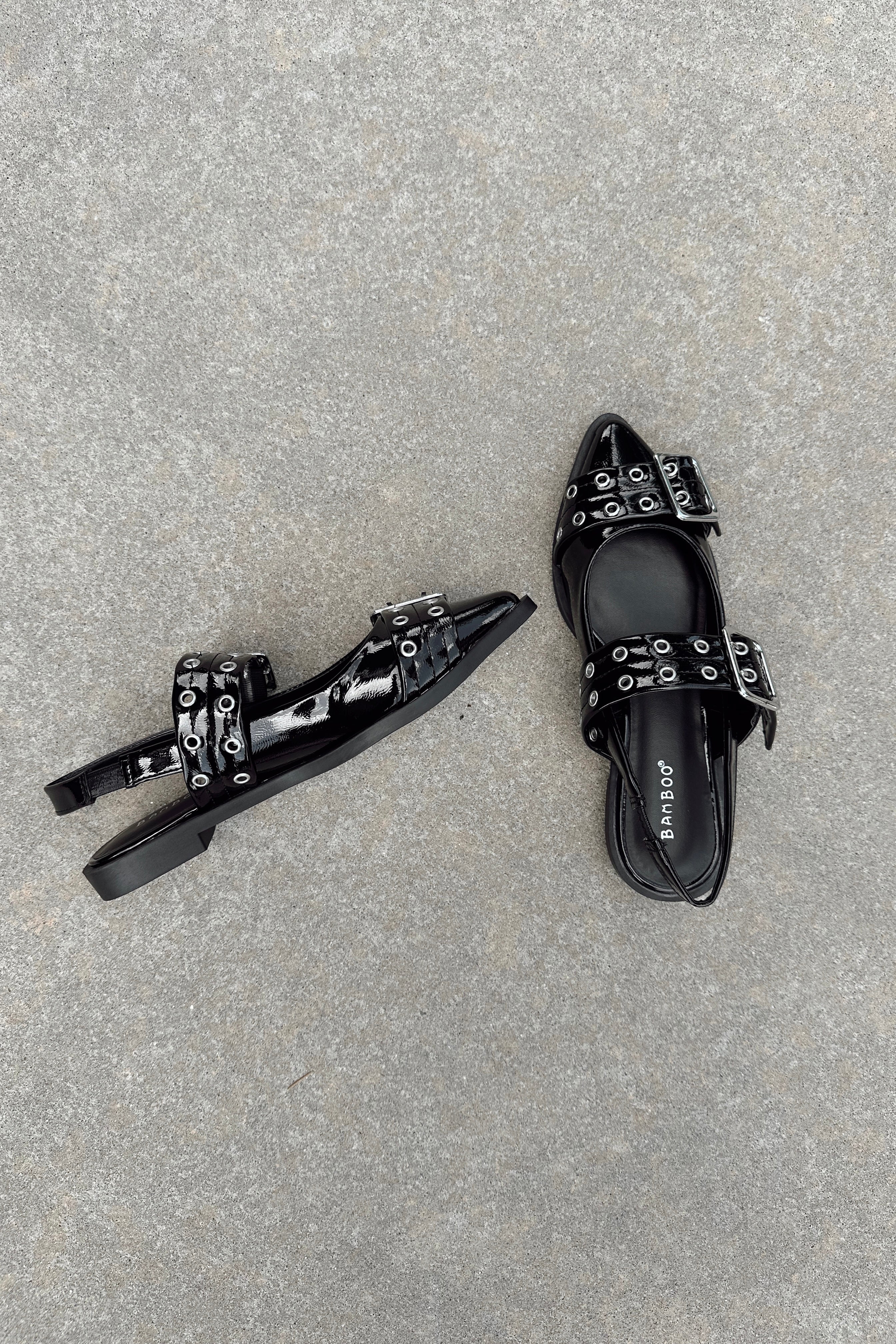 Livia Black Patent Buckle Flats - Image 2