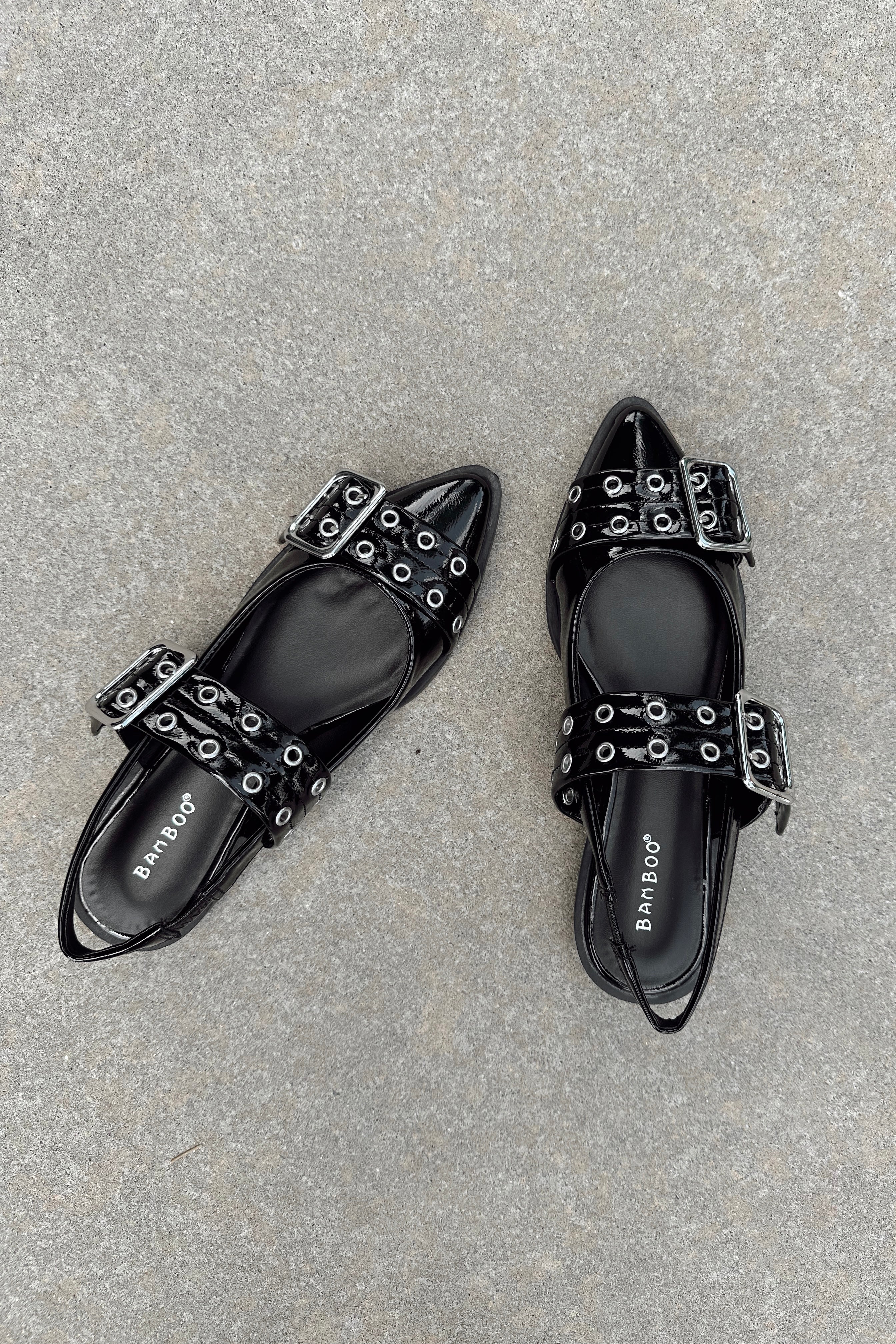 Livia Black Patent Buckle Flats - Image 3