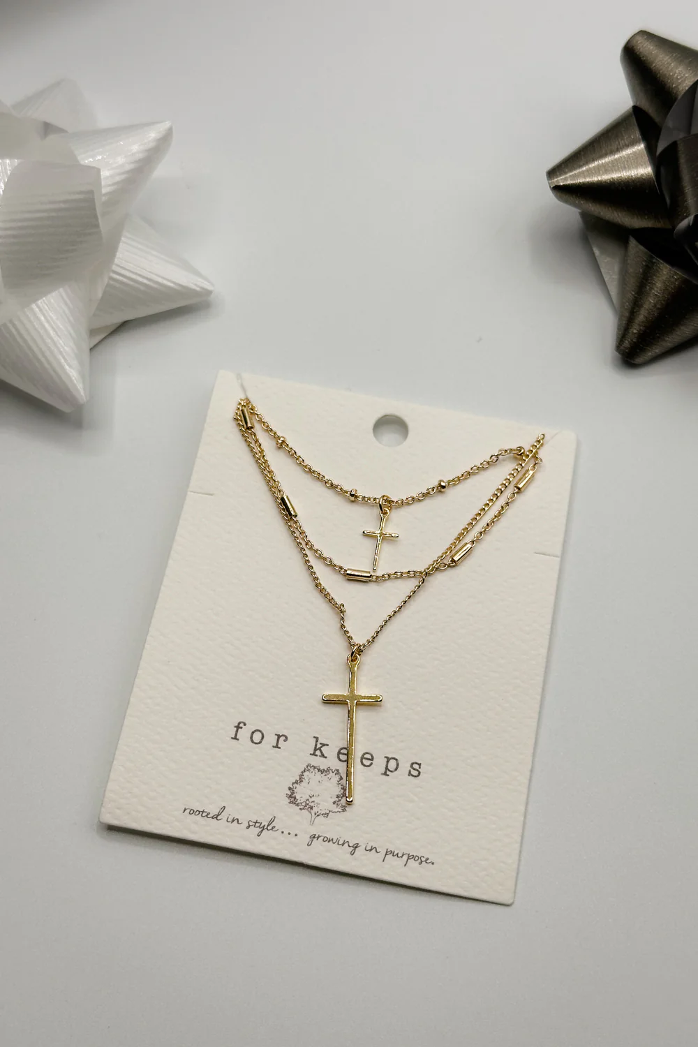 Livia Triple Layer Gold Cross Necklace