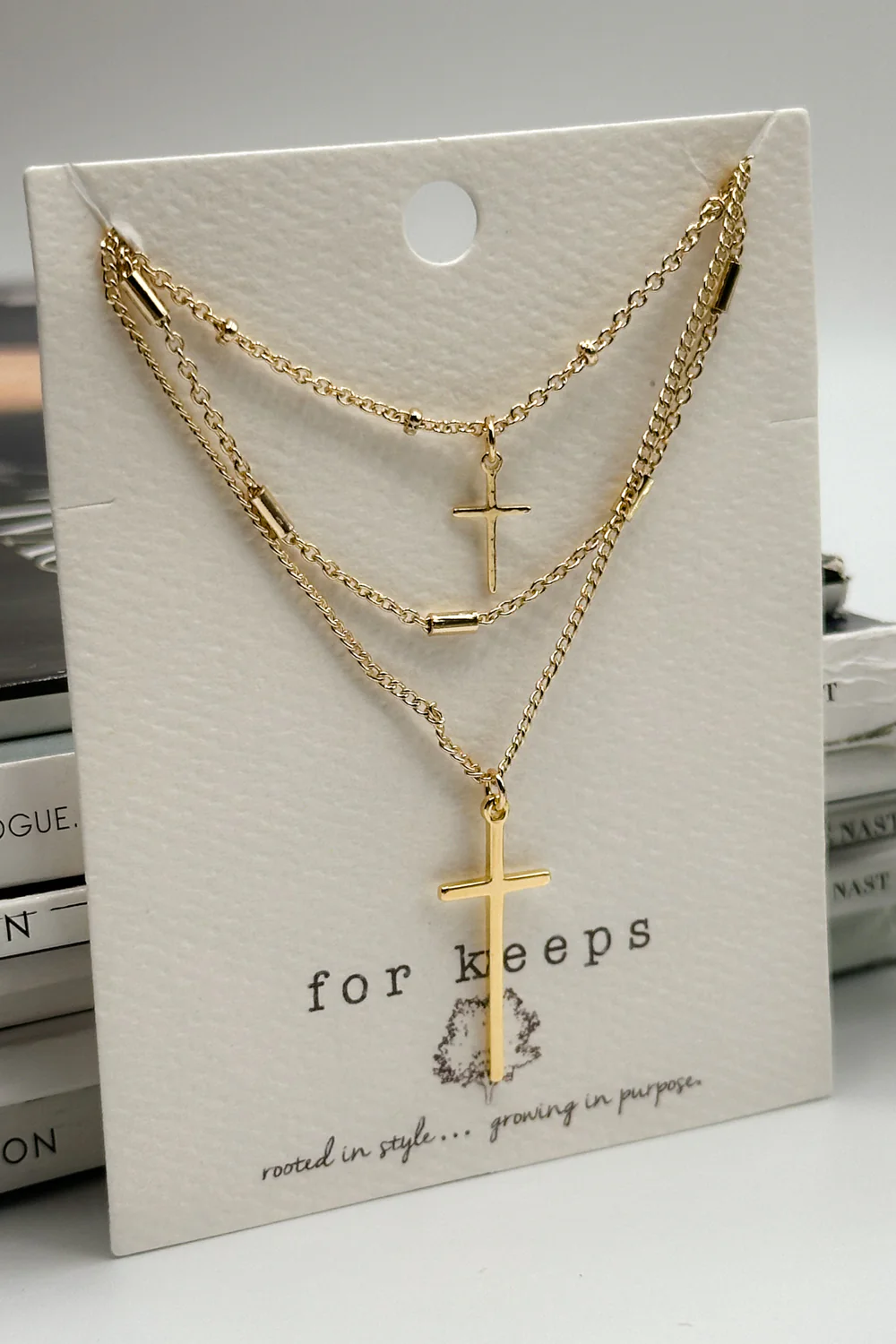 Livia Triple Layer Gold Cross Necklace - Image 2