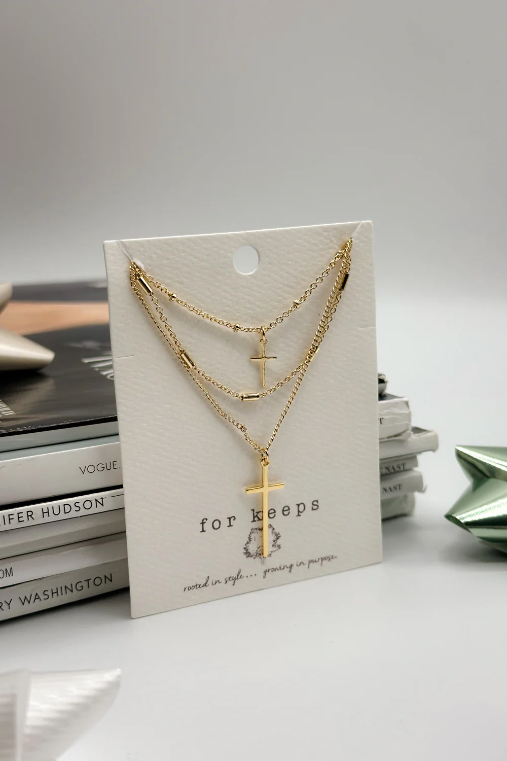 Livia Triple Layer Gold Cross Necklace - Image 3