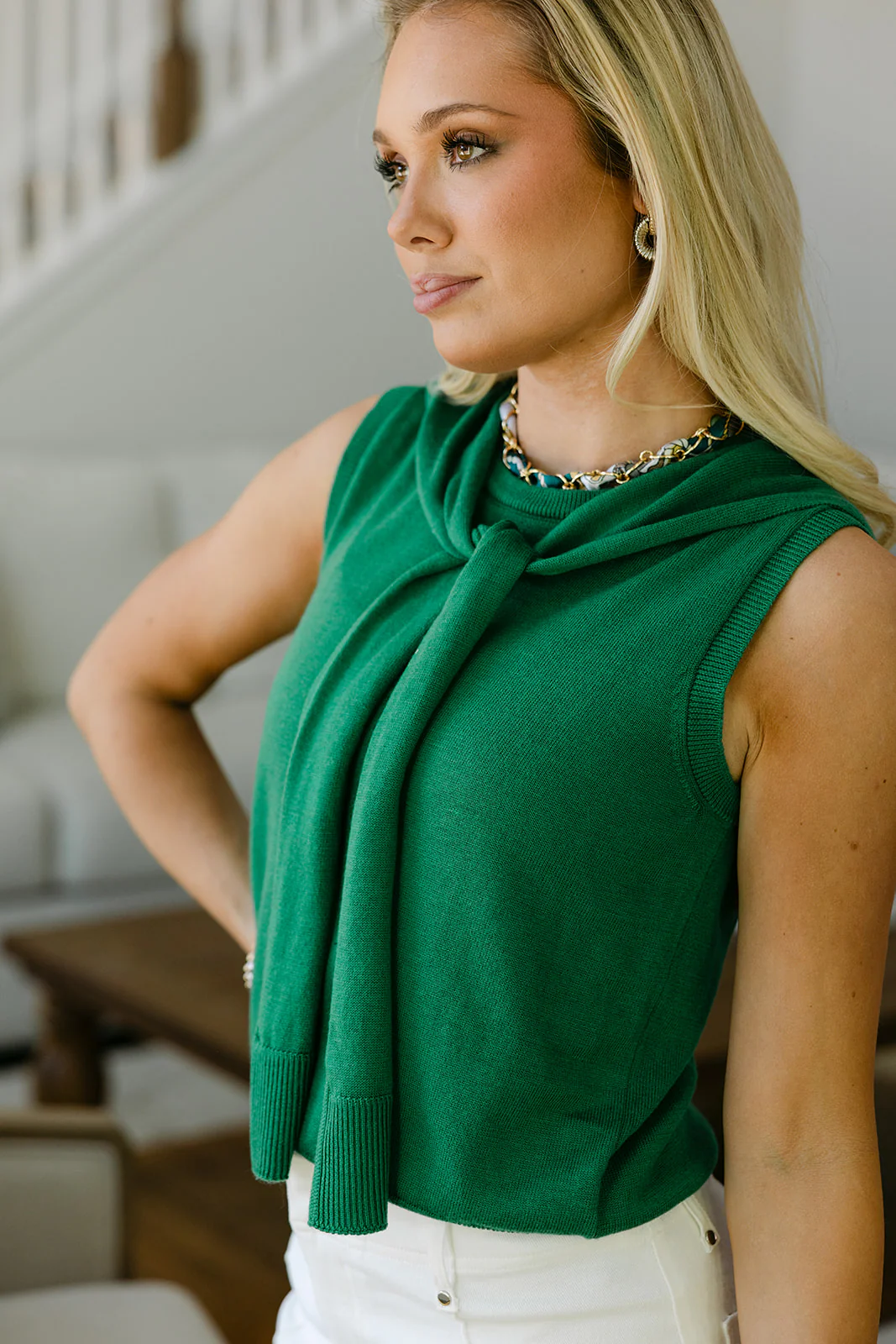 Livie Green Shoulder Tie Tank Top - Image 4