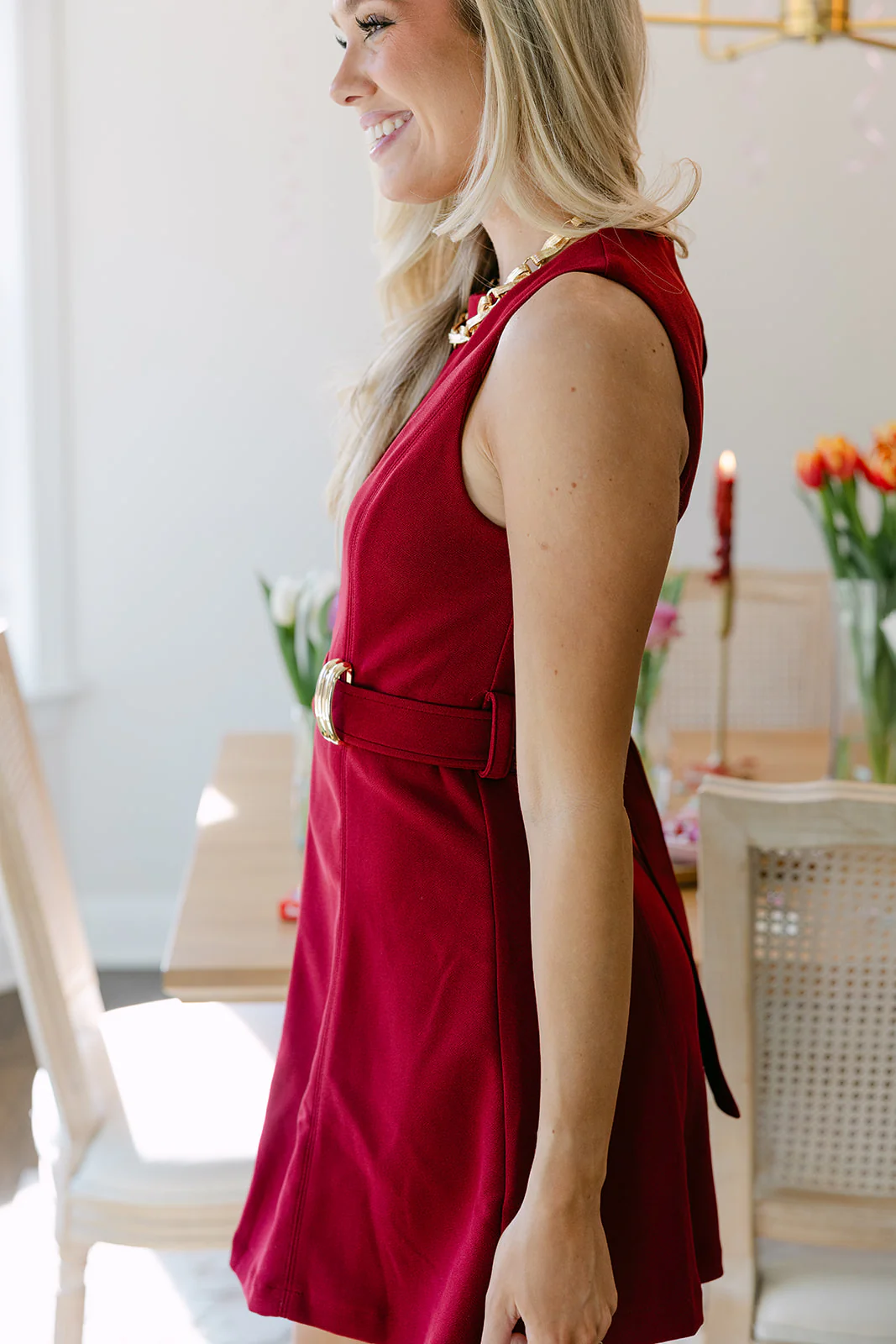 Liza Crimson Belted Mini Dress - Image 6