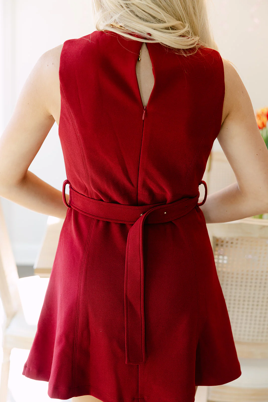 Liza Crimson Belted Mini Dress - Image 7