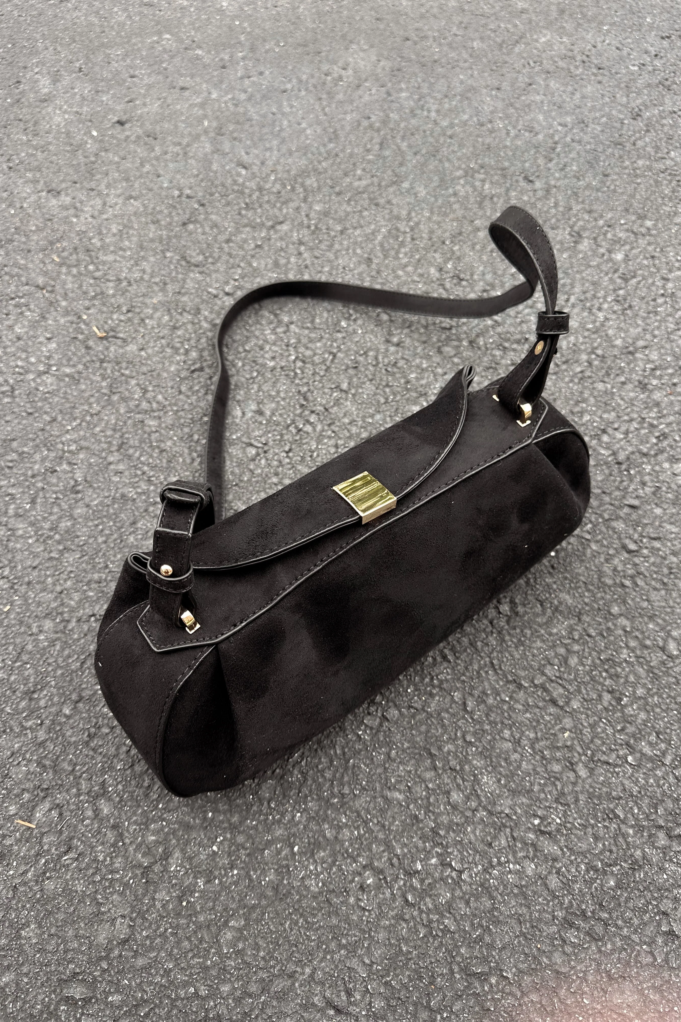 Lizzie Black Suede Shoulder Tote Purse - Image 3