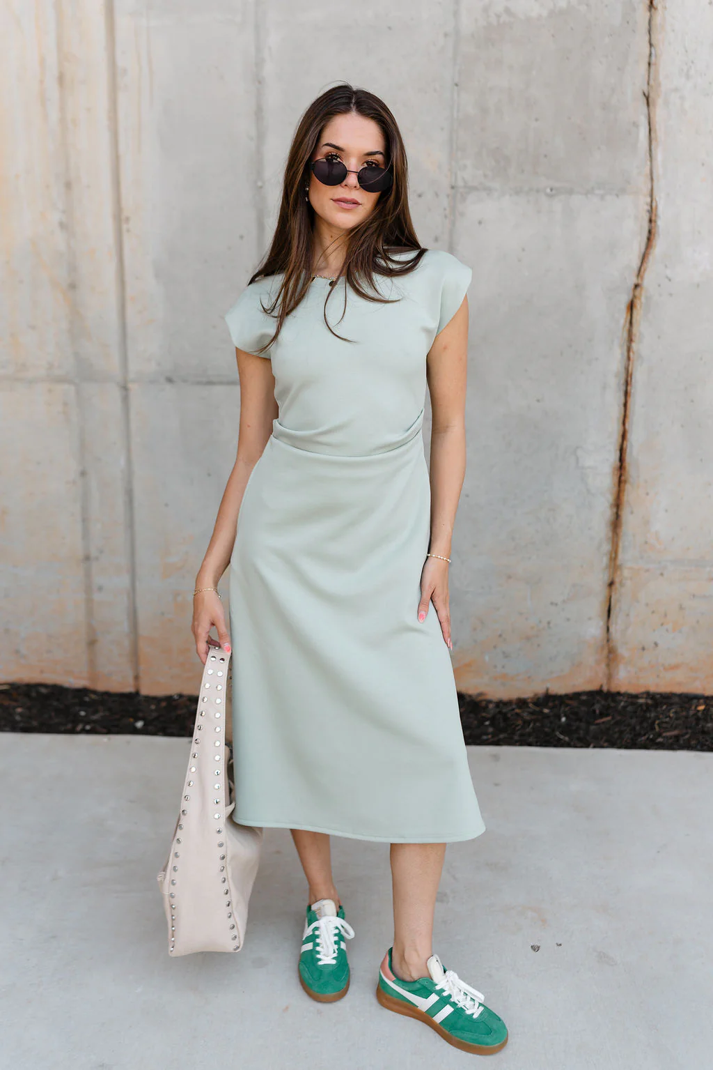 Lizzie Sage Green Knit Midi Dress