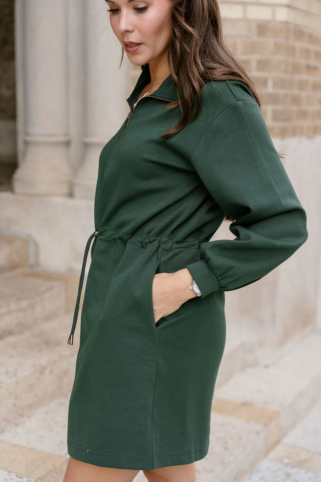 Lizzy Green Quarter-Zip Long Sleeve Mini Dress - Image 5