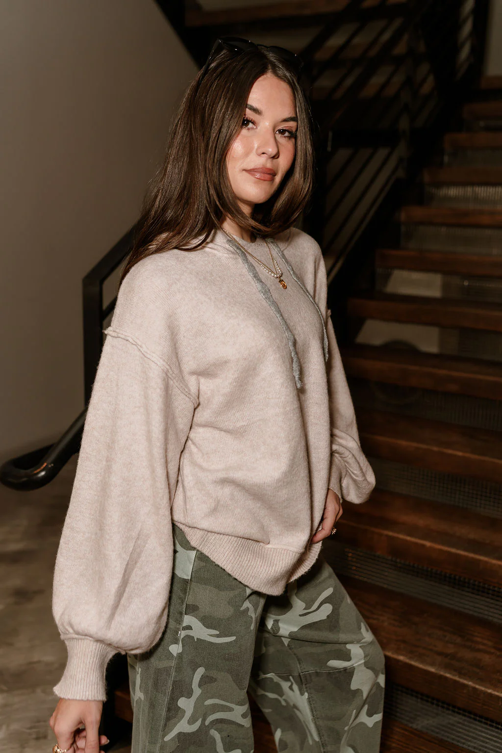 Logan Beige & Grey Hoodie Sweater - Image 3