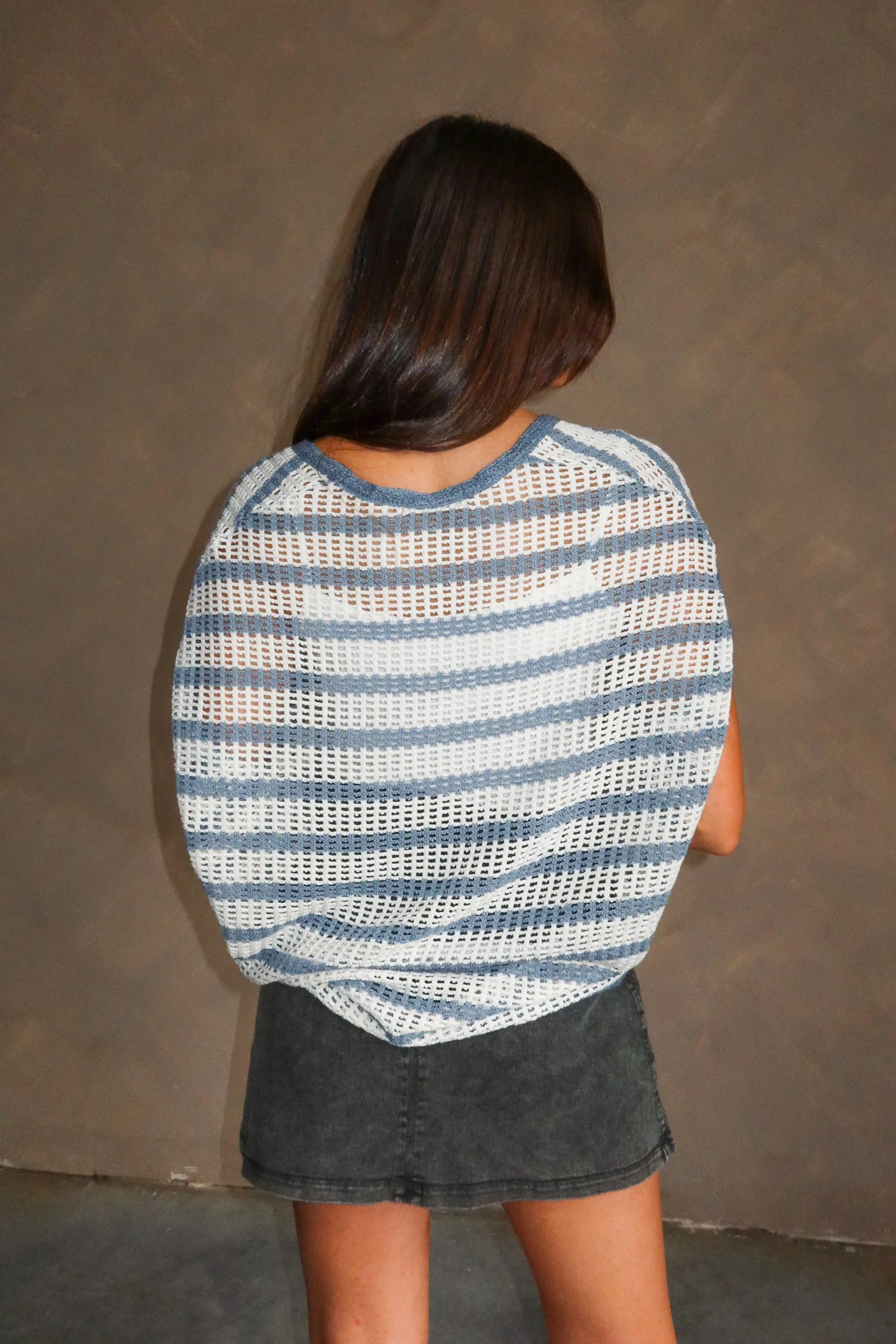 Logan White & Blue Striped Open Knit Sweater - Image 6