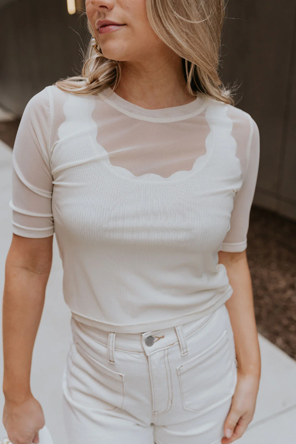 Lola Cream Sheer Short Sleeve Top - Image 2