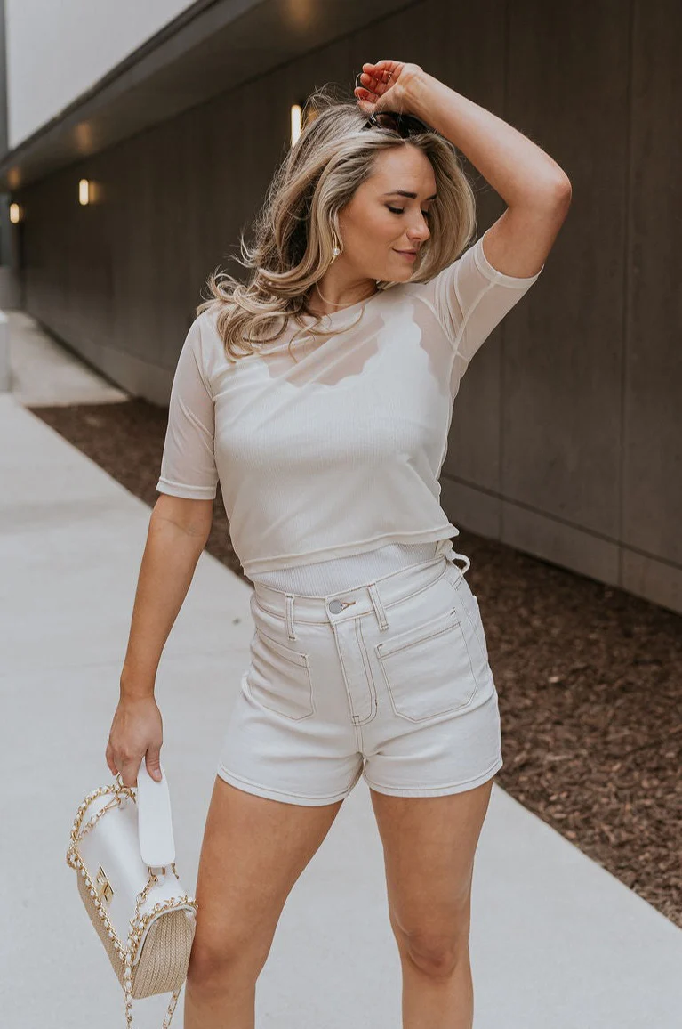 Lola Cream Sheer Short Sleeve Top - Image 3