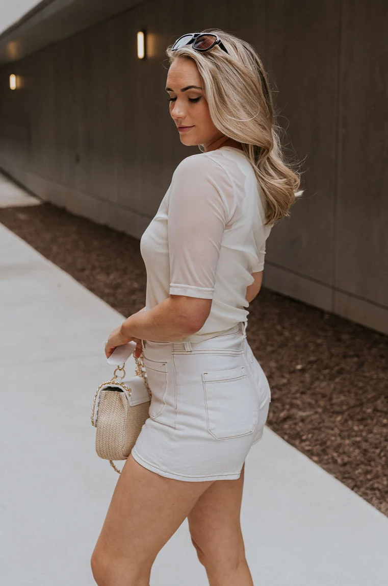 Lola Cream Sheer Short Sleeve Top - Image 4