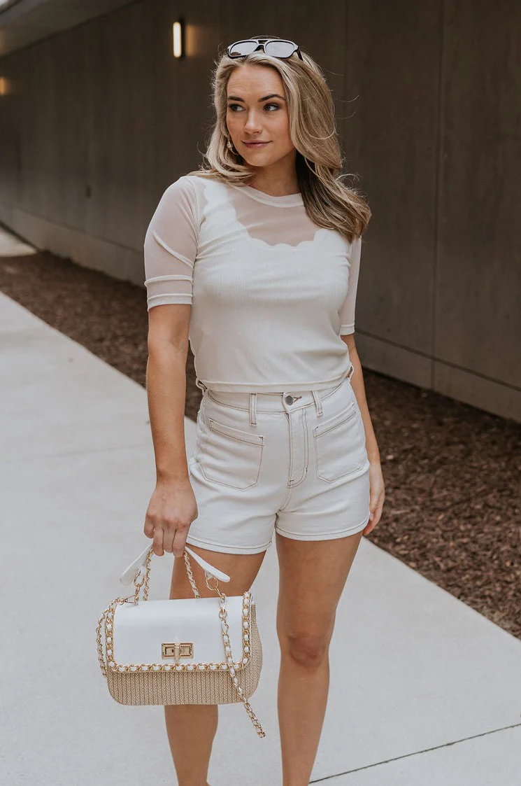 Lola Cream Sheer Short Sleeve Top - Image 5