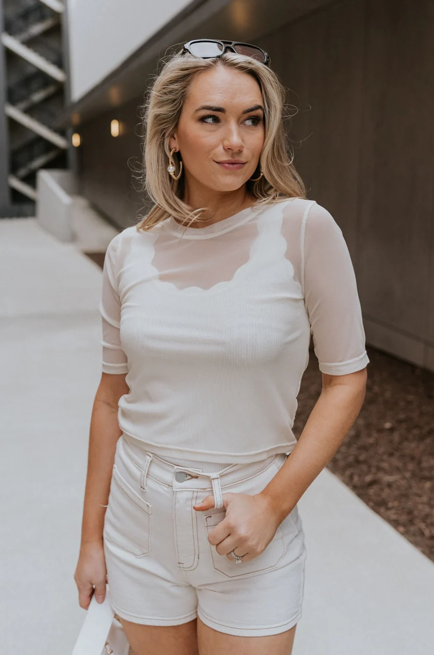 Lola Cream Sheer Short Sleeve Top - Image 6