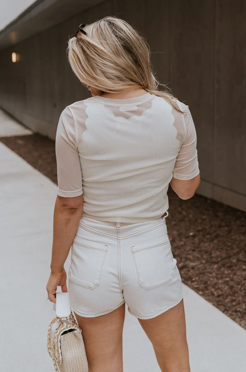 Lola Cream Sheer Short Sleeve Top - Image 8