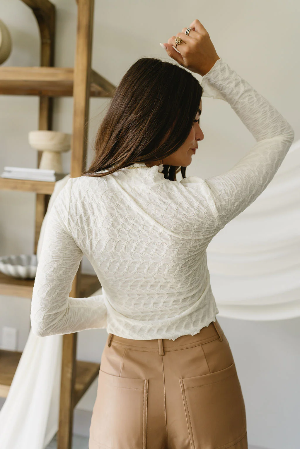 Lola Cream Textured Mock Neck Top - Image 3