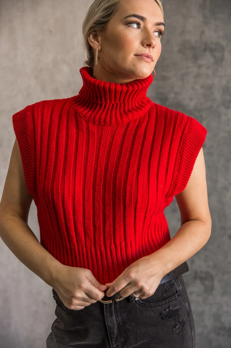 Lola Red Sleeveless Turtleneck Sweater - Image 2