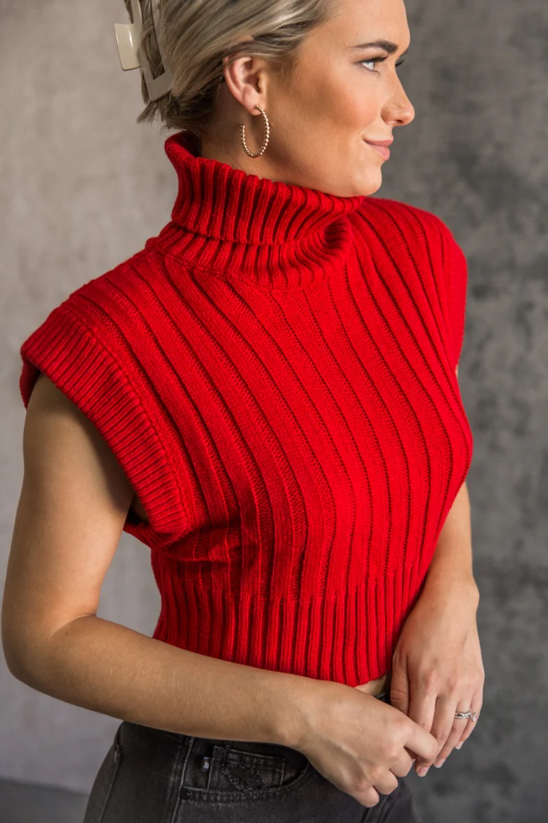 Lola Red Sleeveless Turtleneck Sweater - Image 4