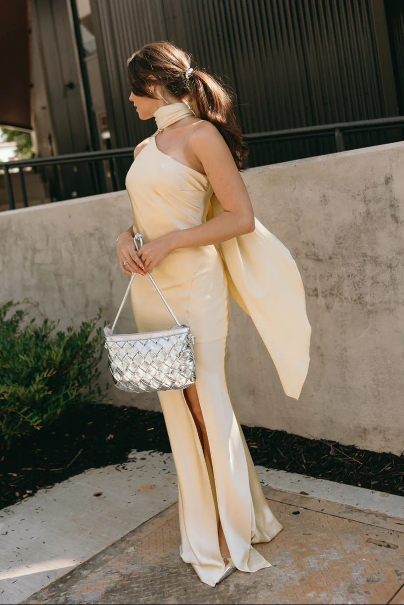 Lola Yellow Satin Scarf Maxi Dress