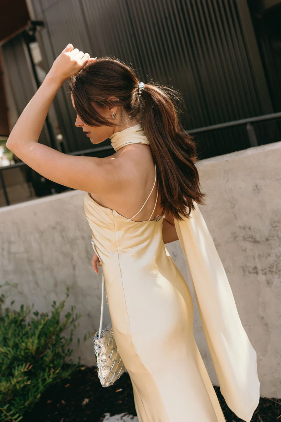 Lola Yellow Satin Scarf Maxi Dress - Image 12