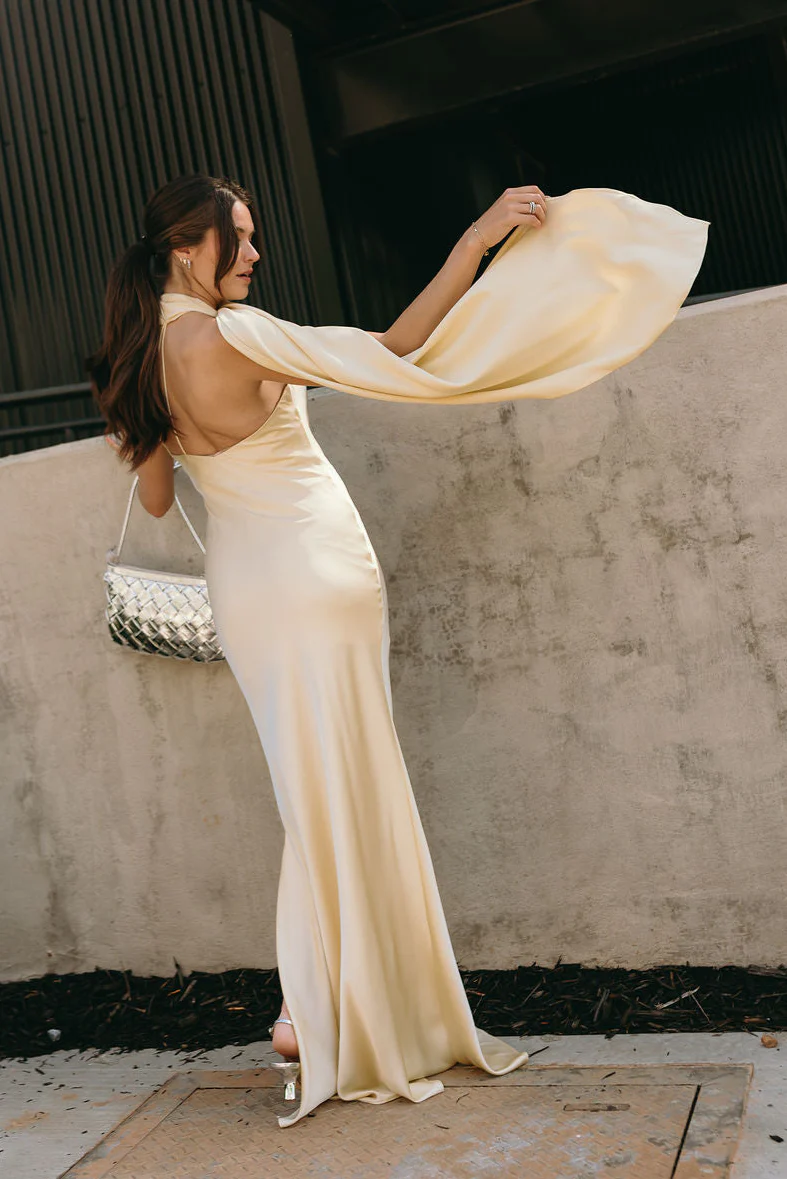 Lola Yellow Satin Scarf Maxi Dress - Image 3