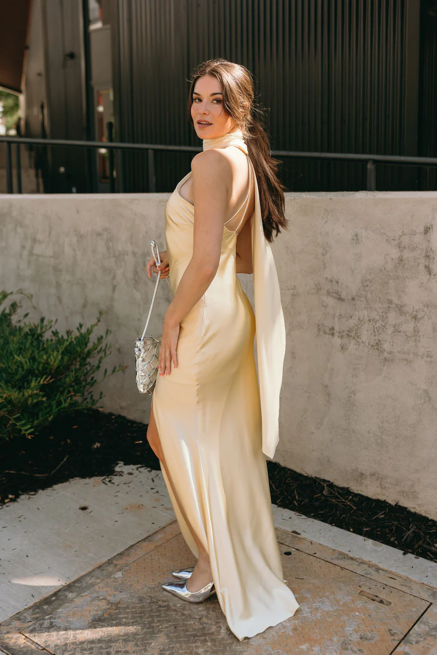 Lola Yellow Satin Scarf Maxi Dress - Image 6