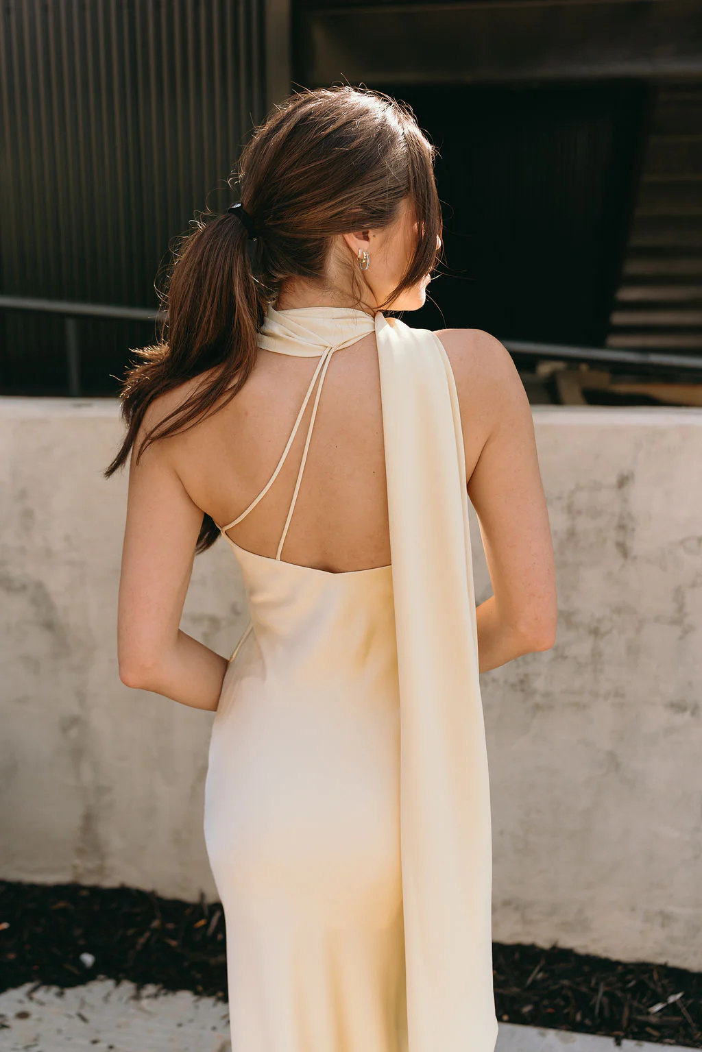 Lola Yellow Satin Scarf Maxi Dress - Image 9