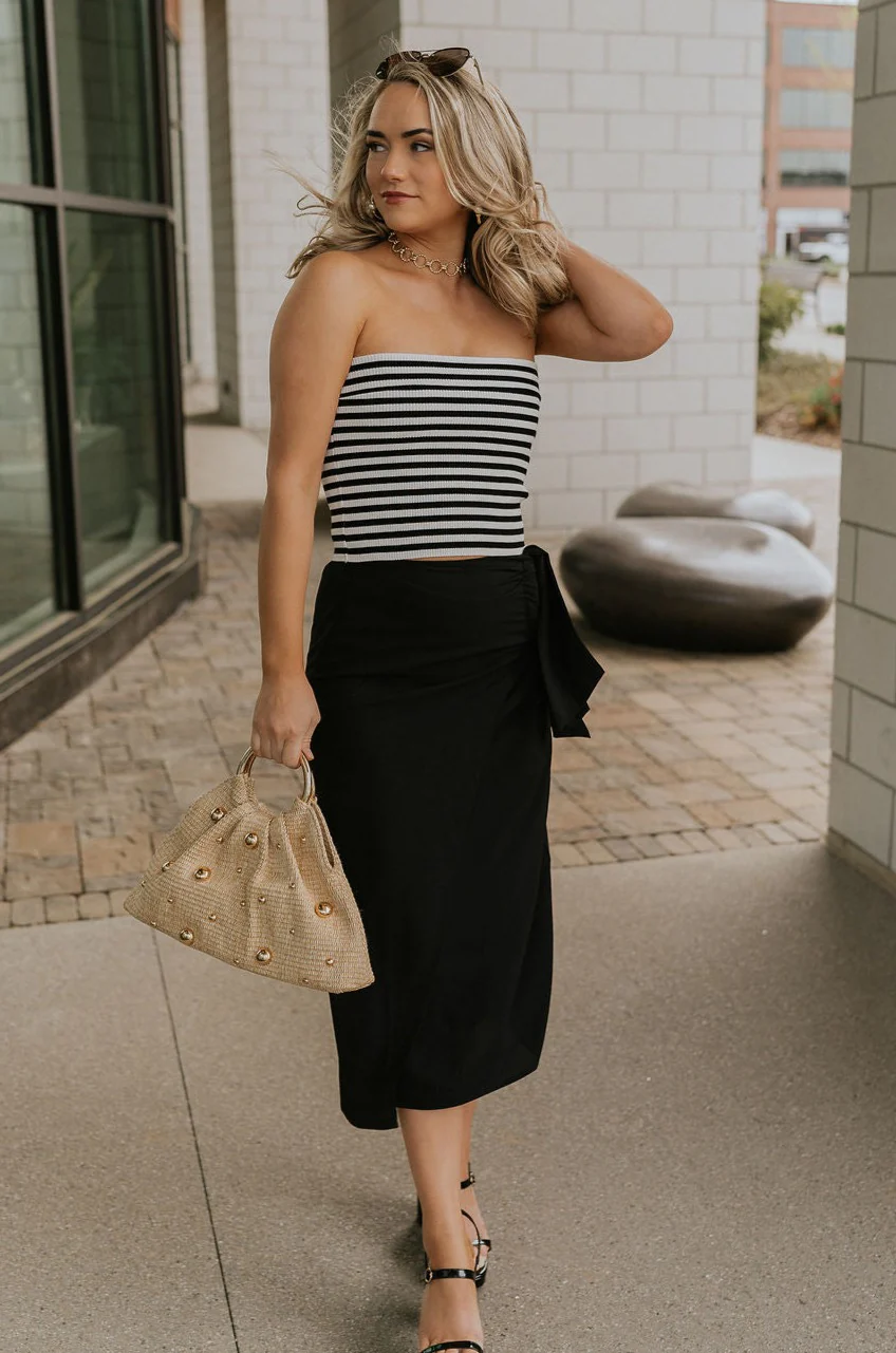 Londyn White & Black Striped Tube Top
