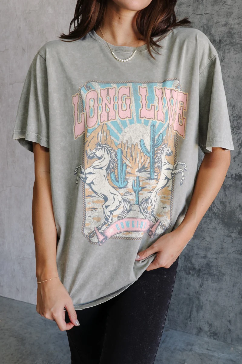 Long Live Cowgirls Grey Graphic Tee - Image 3