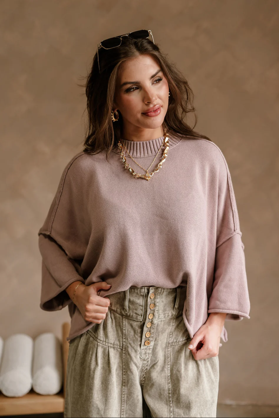 Lora Dusty Purple Short Sleeve Sweater