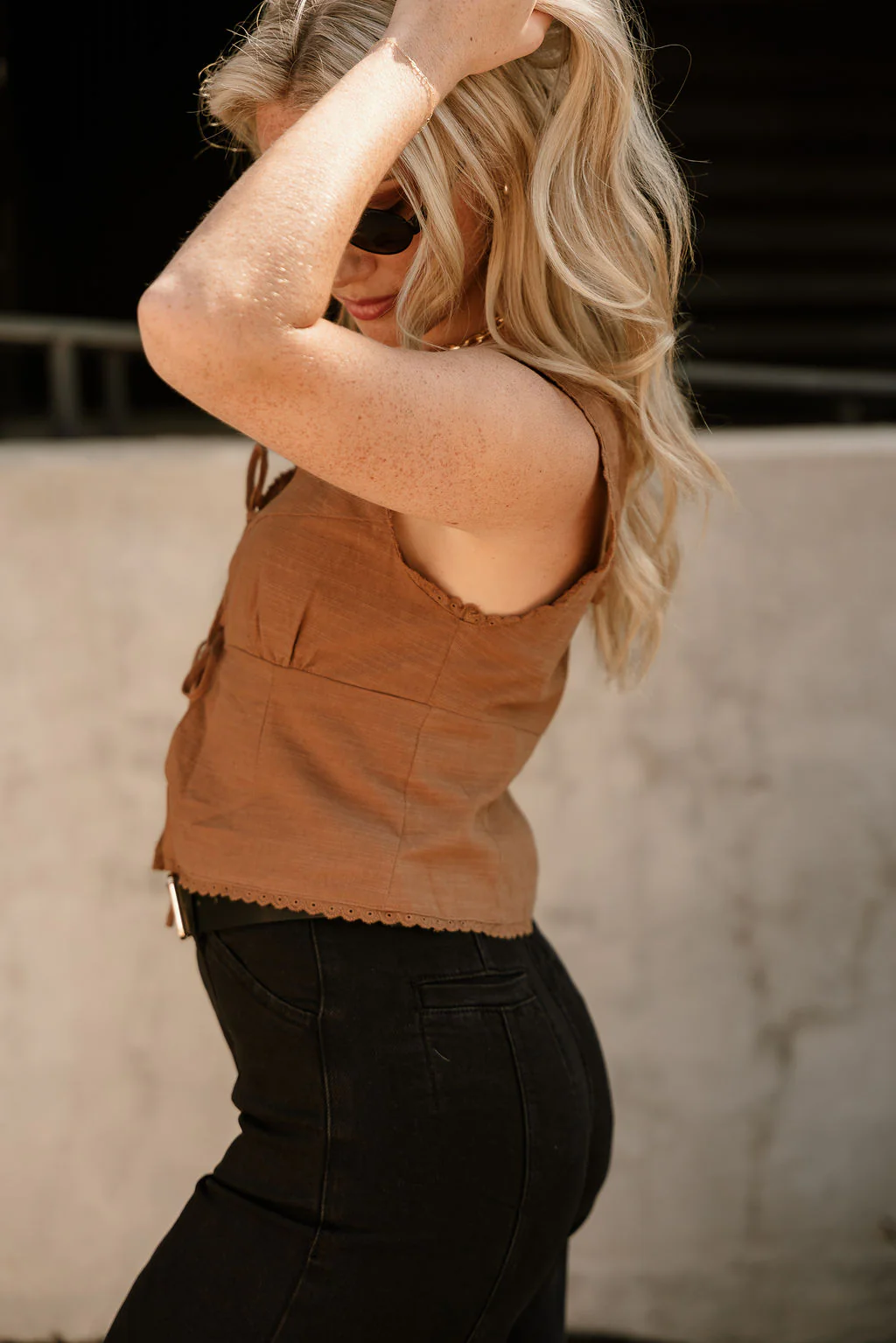 Loretta Light Brown Front Ties Tank - Image 3