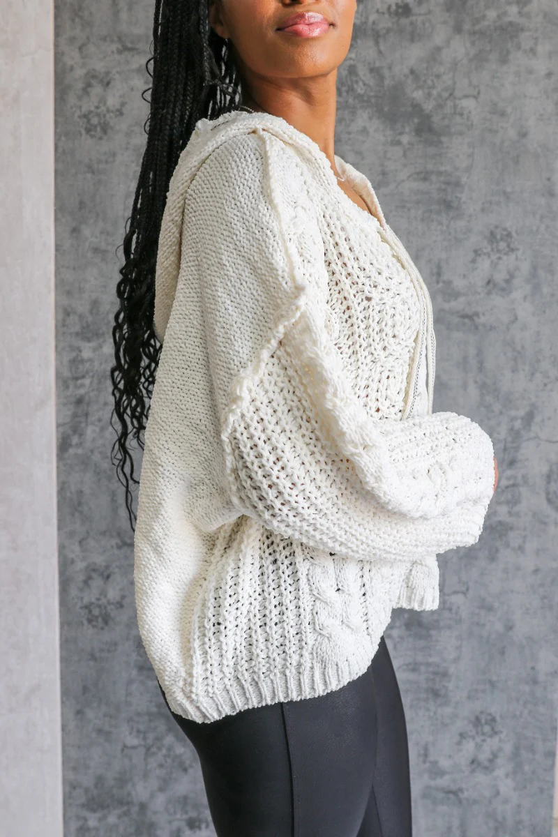 Lottie Cream Cable Knit Hoodie Sweater - Image 6