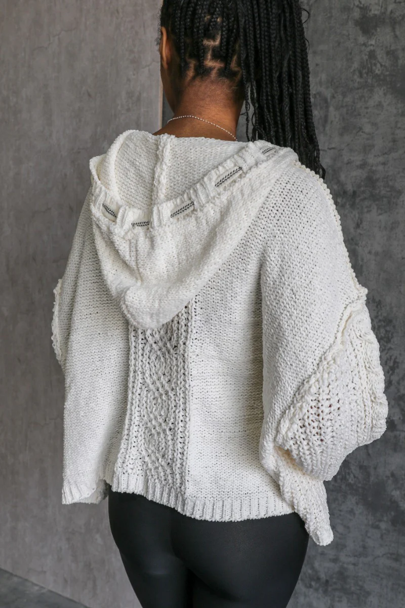 Lottie Cream Cable Knit Hoodie Sweater - Image 7