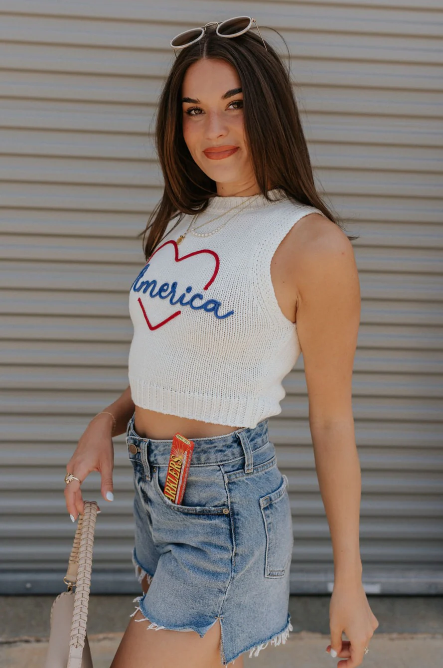Love America Cream Knit Tank - Image 2