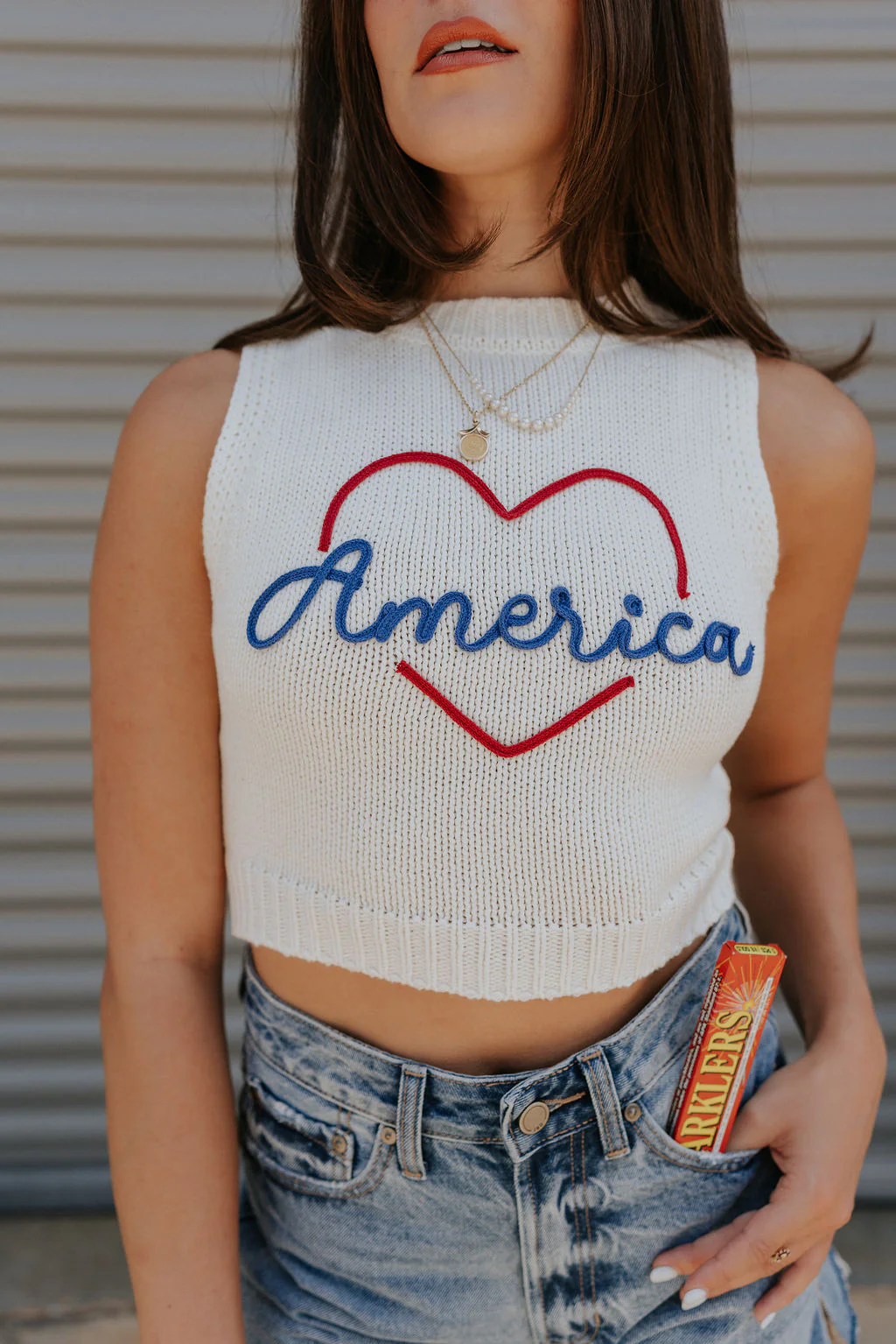 Love America Cream Knit Tank - Image 3