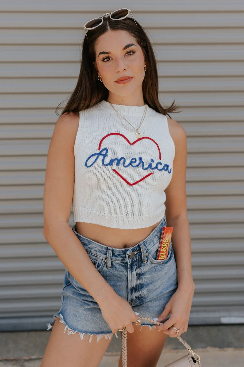 Love America Cream Knit Tank - Image 7