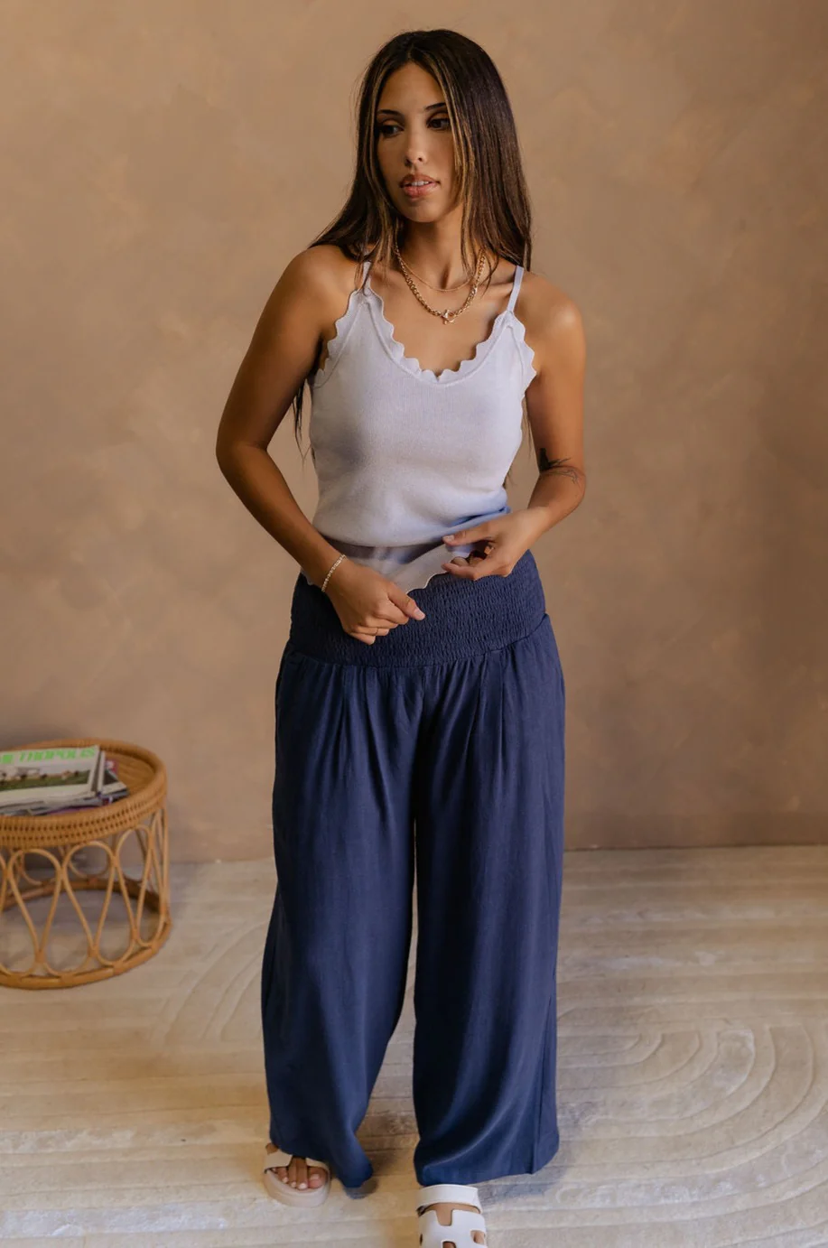 Olivia Navy Blue Smocked Pants