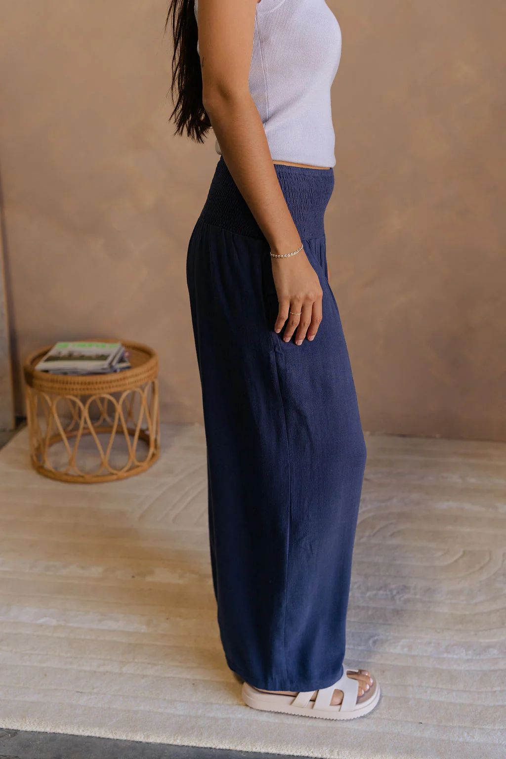 Olivia Navy Blue Smocked Pants - Image 4